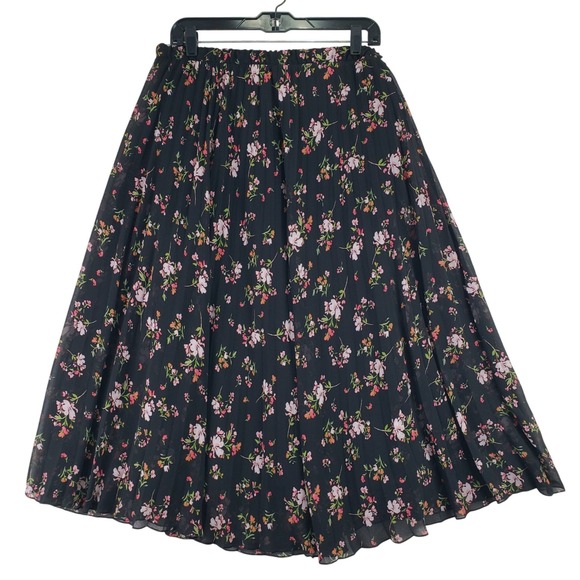Vince Camuto Dresses & Skirts - Vince Camuto Floral Cottagecore Pleated Midi Skirt Womens XL Black Boho